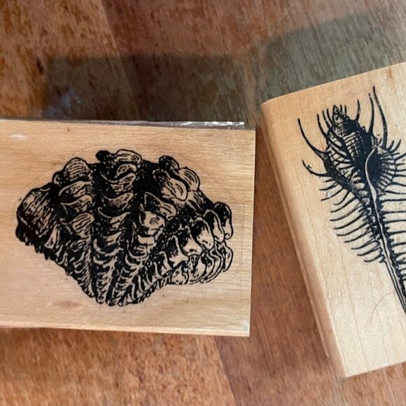Rubber Ink Stamps Scallop Shell and Sea Creature - Picture 1 of 2